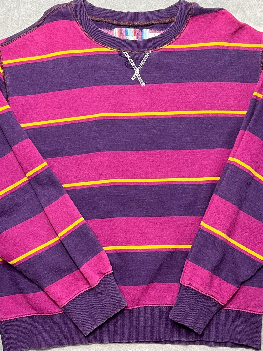Urban Outfitters Striped Crewneck Sweatshirt Purple Pink Yellow Size Large